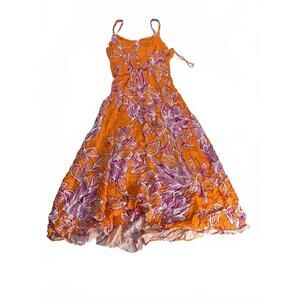 Orange Floral Maxi Dress with Spaghetti Straps ivy street